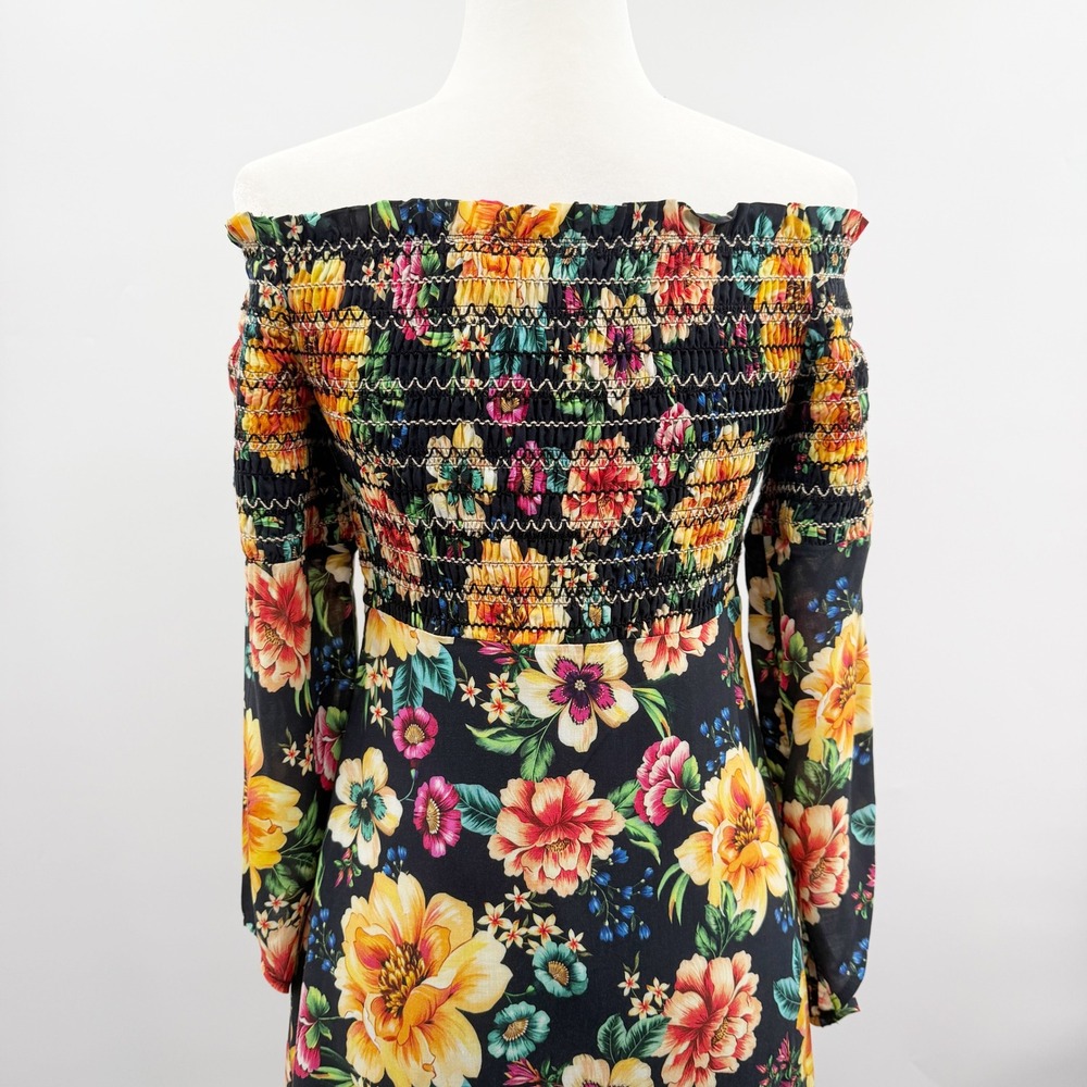 Farm Rio x Anthropologie Sasha Off-The-Shoulder Dress in‎ Black Floral Size XS - Picture 5 of 10